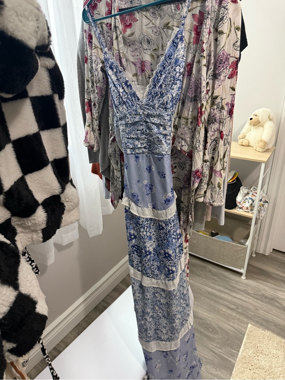 SHEIN Blue Floral Patchwork Maxi Dress